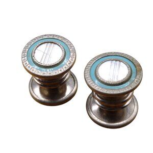 Art Deco Pioneer Registered Snap Cuff Links, Striped Mother of Pearl and Blue
